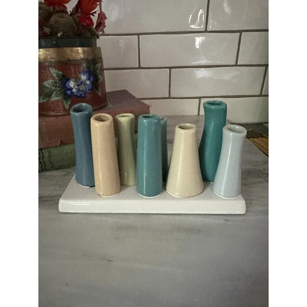 Chive Ceramic Studio Pooley Vase Flower Bud Vase With 8 Tube Shapes Multicolor